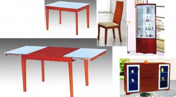 Cherry Finish Contemporary Dining Room w/Frosted Glass Top Table [EFDS-6016]