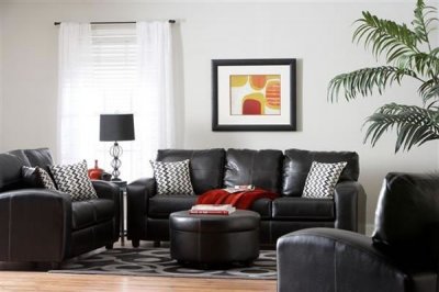 1020 Modern Black Bonded Leather Sofa w/Options