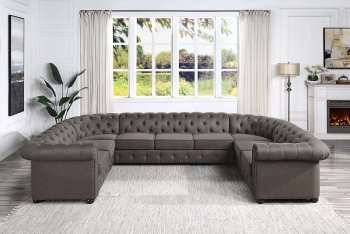 Jaqueline Sectional Sofa LV01459 in Brown Linen Fabric by Acme [AMSS-LV01459 Jaqueline]