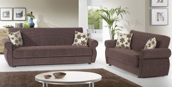 Rain Sofa Bed & Loveseat Set in Brown Fabric by Rain w/Options [RNSB-Rain Brown]