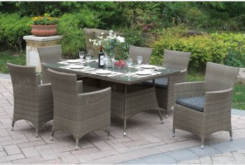 219 Outdoor Patio 7Pc Table Set in Tan by Poundex w/Options [PXOUT-219]