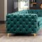 Benedict Sofa & Loveseat Set in Medium Green Velvet Fabric