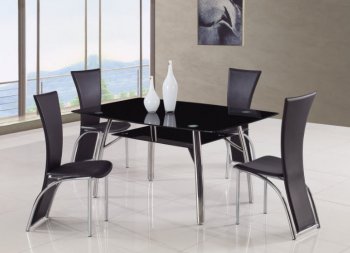 Black Glass Top Modern 5Pc Dining Set w/Shelf & Metal Legs [GFDS-A091DT]