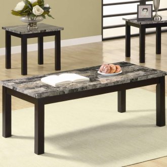 Marble-Like Top & Nut Brown Finish Modern 3Pc Coffee Table Set