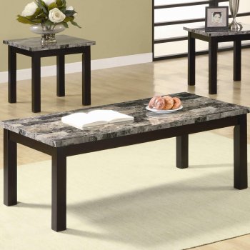 Marble-Like Top & Nut Brown Finish Modern 3Pc Coffee Table Set [CRCT-701523]