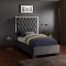 Lana Upholstered Bed in Grey Velvet Fabric - Meridian w/Options