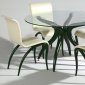 Clear Bonded Glass Top 5Pc Modern Dining Set w/Beige Chairs