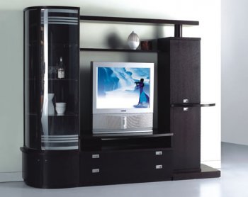 Modern Wenge Finish Entertainment Unit With Glass Door Cabinets [EFTV-A2-098 Wenge]