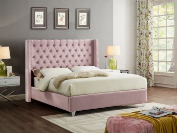 Aiden Bed in Pink Velvet Fabric by Meridian w/Options [MRB-Aiden Pink]