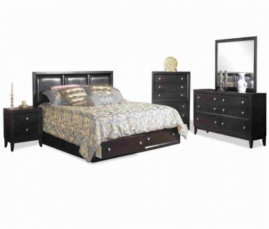 Espresso Finish Modern Bedroom Set w/Storage Bed