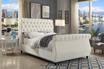 Dakota Bed in Cream Velvet Fabric by Meridian w/Options [MRB-Dakota Cream]