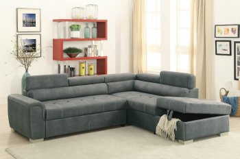 F6550 Convertible Sectional Sofa Bed Grey Leatherette by Boss [PXSB-F6550 Slate Grey]