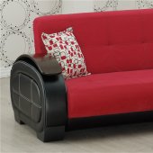 Black Leatherette & Red Fabric Modern Sofa Bed w/Options