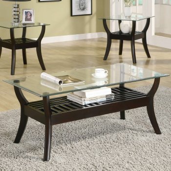 Nut Brown Finish Modern 3Pc Coffee Table Set w/Glass Top [CRCT-701530]