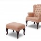 Tan Fabric Button Tufted Stylish Wing Chair w/Ottoman