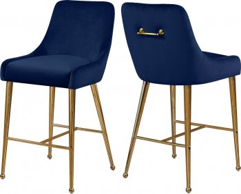 Owen Counter Stool 745 Set of 2 Navy Velvet Fabric by Meridian [MRDC-745 Owen Navy]