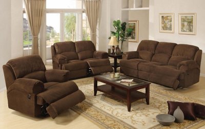 Coco Brown Microfiber Plush Contemporary Motion Recliner Sofa