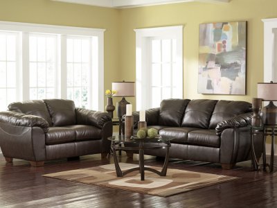 Cafe Leather Match Contemporary Living Room w/Blocked Legs