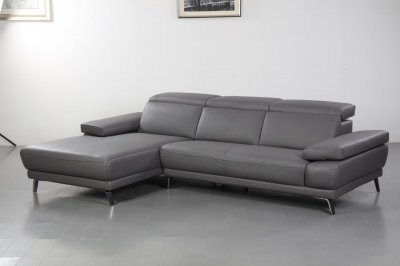 Mercer Sectional Sofa in Slate Gray Leather by Beverly Hills