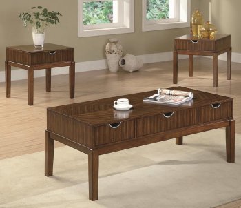 Medium Brown Finish Modern 3Pc Coffee Table Set w/Drawers [CRCT-701538]