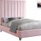 Via Upholstered Bed in Pink Velvet Fabric by Meridian