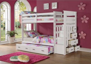 Allentown Bunk Bed 37370 in White by Acme w/Storage Ladder [AMKB-37370 Allentown]