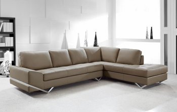 Vanity Sectional Sofa in Latte Leather by VIG w/Metal Legs [VGSS-Vanity-Latte]