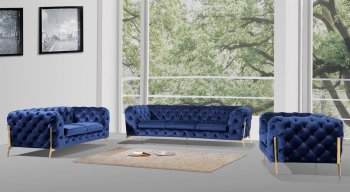 Sheila Sofa Set 3Pc in Dark Blue Velour Fabric by VIG [VGS-Sheila Dark Blue]