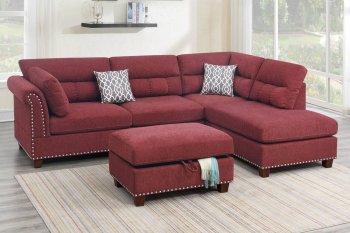 F6419 Sectional Sofa w/Ottoman in Paprika Red Fabric by Poundex [PXSS-F6419]