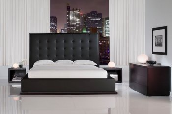 Black Full Leather Ludlow Bed with Tufted Oversized Headboard [MLB-LUDLOW-BLK]