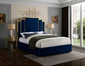 Hugo Bed in Navy Velvet Fabric by Meridian [MRB-Hugo Navy]