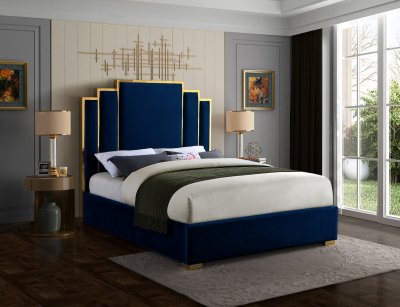 Hugo Bed in Navy Velvet Fabric by Meridian