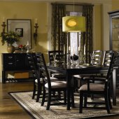 Black Finish Contemporary Dining Room w/Shiny Silver Hardware