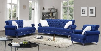 U5266 Sofa & Loveseat Set in Navy Velvet by Global w/Options [GFS-U5266 Navy]