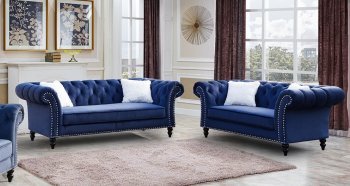 Gaby Sofa & Loveseat Set in Blue Fabric w/Options [ADS-Gaby]