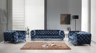 Delilah Sofa Set 3Pc in Blue Velour Fabric by VIG