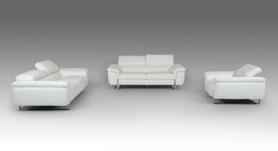 Highline Sofa Set 3Pc in Snow White Full Leather by VIG