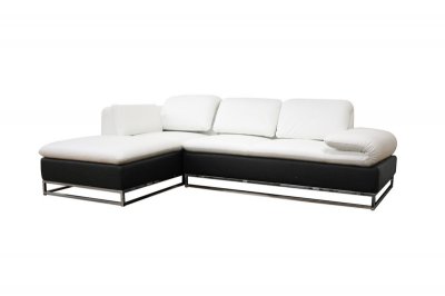 White & Dark Brown Leather Modern Sectional Sofa w/Steel Legs