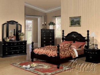 Black Finish Classic Acme Ponderosa Bedroom w/Optional Casegoods [AMBS-18390-Ponderosa-Black]