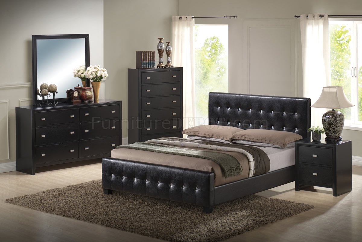Black Finish Modern Bedroom Set W Queen Size Bed