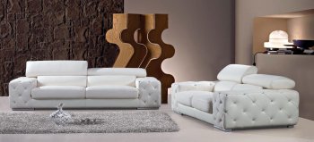 2726B Sofa 3Pc Set in White Tufted Leather by VIG w/Crystals [VGS-2726B White]