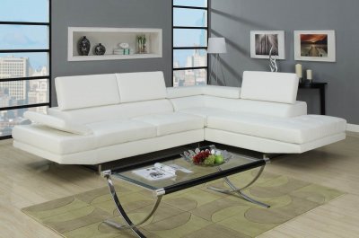 White Bonded Leather Modern Sectional Sofa w/Chrome Legs