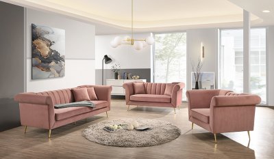 Lexington Sofa & Loveseat Set in Pink Velvet Fabric