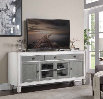 Katia TV Stand LV01317 in Weathered White & Rustic Gray by Acme [AMTV-LV01317 Katia]