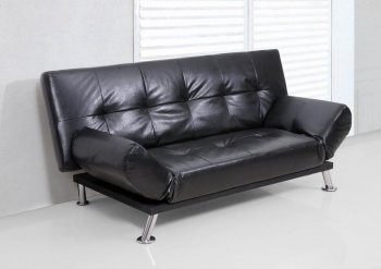 Black Vinyl Modern Sofa Bed Convertible w/Metal Legs [WDSB-64016-BK]