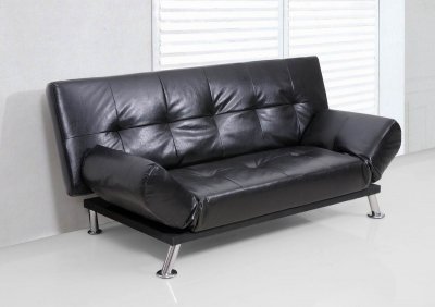 Black Vinyl Modern Sofa Bed Convertible w/Metal Legs