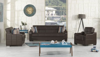 Uptown Sofa Bed in Brown PU by Casamode w/Options