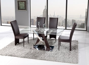 D4100 Dining 5Pc Set Glass Top by Global w/D6605DC-BR Chairs [GFDS-D4100DT-D6605DC-BR]