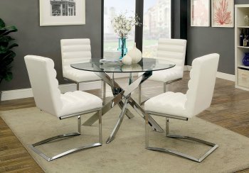 Yasmin Dinette Table CM3381T in Chrome w/Optional White Chairs [FADS-CM3381T-Yasmin White]