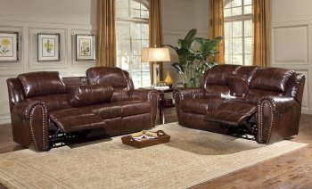 Cognac Brown Bonded Leather Living Room Sofa w/Recliner Seats [HLS-U703]